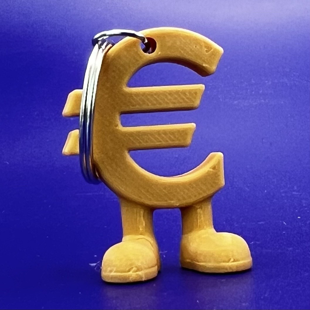 Euro EUR symbol with legs keychain 3D printable