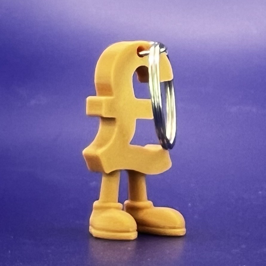 British Pound GBP symbol with legs keychain 3D printable